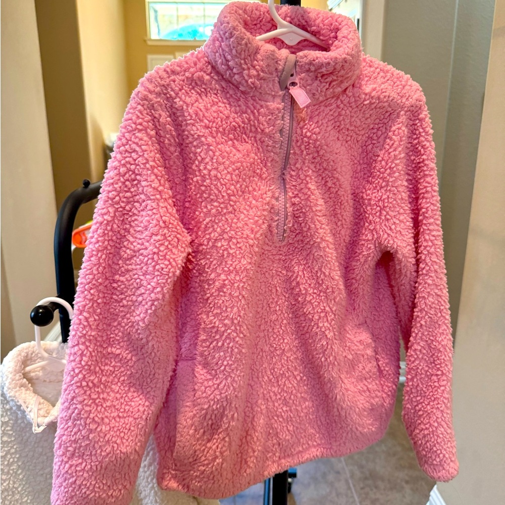 Girls fuzzy pullover jackets-Pink & White